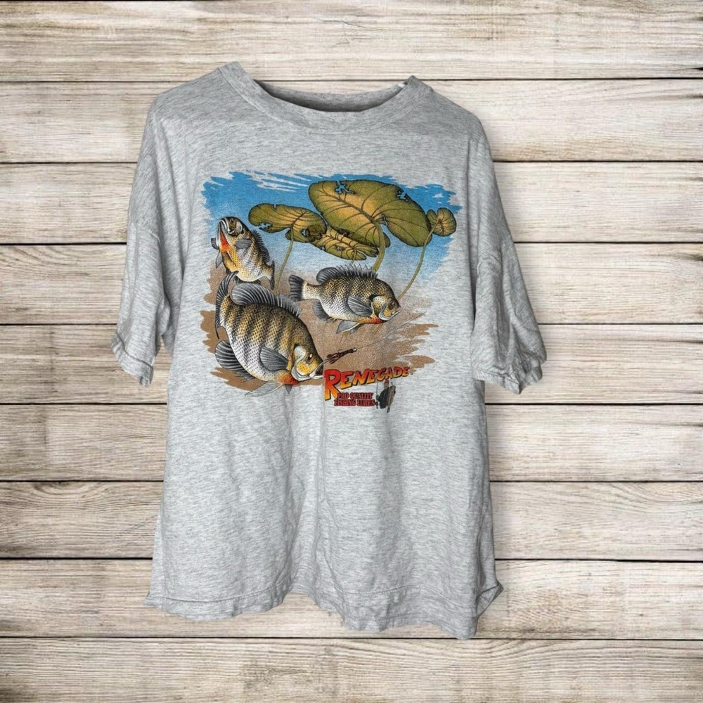 Size 2XL Men’s - Vintage Renegade Fishing Lures T-shirt Grey Single Stitch